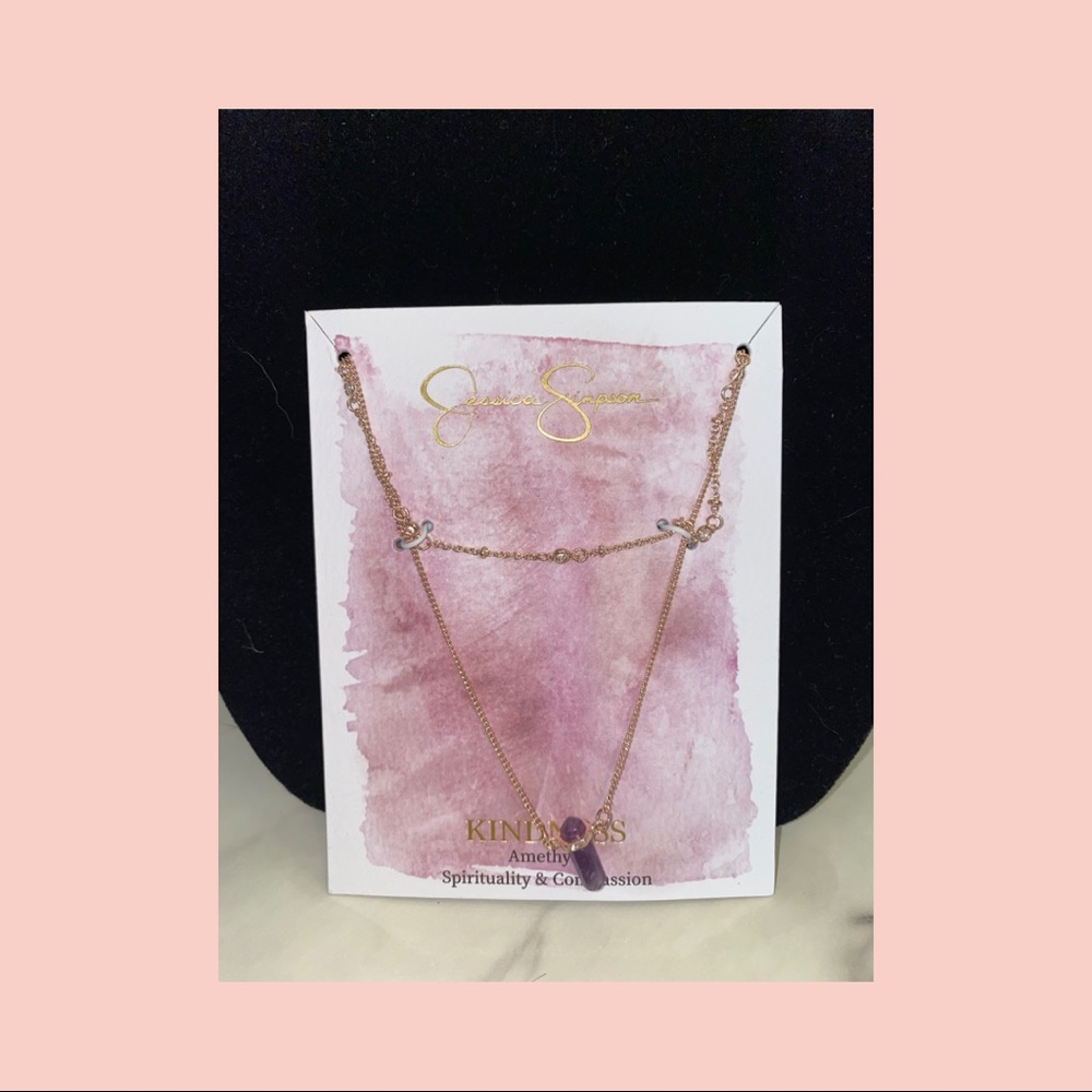 Jessica Simpson- rose gold “kindness” amethyst necklace NEW